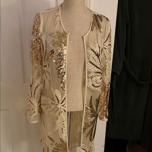 Chico's Gold and Cream Sequin Blazer